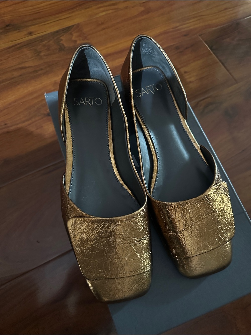 SARTO By Franco Sarto Metallic Bronze Square-Toe D'Orsay Flats